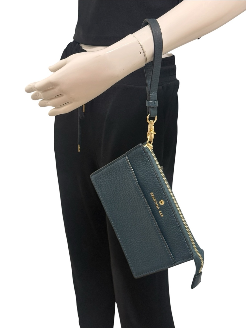 Spartina 449 Forest Green Pebbled Leather Wristlet with Gold Accent - Picture 7 of 16